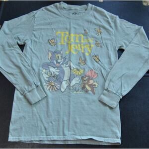 Tom & Jerry Flowers w/ Butterflies Green Long Sleeve Shirt Small